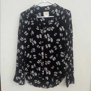 Maeve Anthropologie Black Notched Collar Button Down Shirt